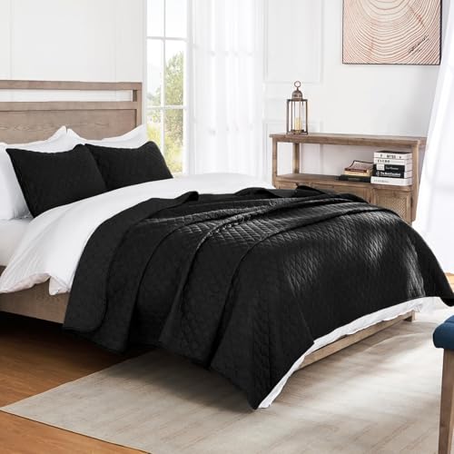 Exclusivo Mezcla Reversible Twin Quilt Bedding Set with Pillow Sham, Lightweight Quilts Twin Size, Soft Bedspreads Bed Coverlets for All Seasons - (Black, 68"x88") Exclusivo Mezcla