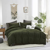 Luxlovery Army Green Velvet Comforter Set Queen Dark Green Flannel Bedding Comforter Blackish Green Minimalist Bedding Set Thick Soft Breathable Blanket Quilts Modern Winter Comforter for Women Men Luxlovery