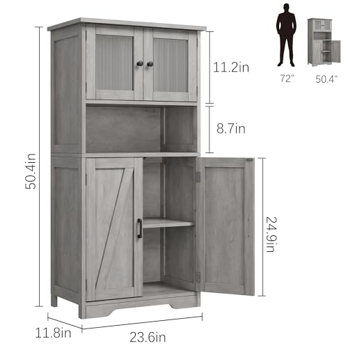 IDEALHOUSE Bathroom Storage Cabinet, Freestanding Floor Linen Storage Cabinet with Doors and Shelves, Wooden Kitchen Pantry Storage Cabinet, Standing Cupboard, Storage Cabinet for Living Room, Greige