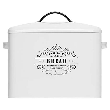 Extra Large White Farmhouse Bread Box for Kitchen Countertop - Holds 2+ Loaves for All Your Bread Storage - Bread Container Counter Organizer to Suit Farmhouse Kitchen Decor, Vintage Kitchen, Rustic Baie Maison