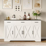 Garvee 55 in Large Buffet Sideboard Cabinet with Storage 4 Doors and 3 Drawers Kitchen Storage Cabinet Coffee Bar Buffet Table for Dining Room, Living Room, Adjustable Shelf Garvee