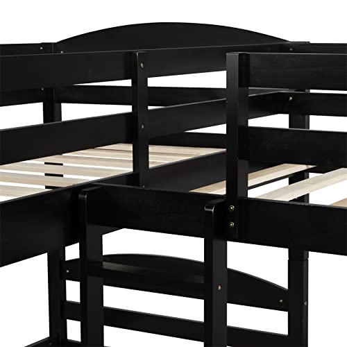 Quad Bunk Bed Twin Over Twin L-Shaped Bunk Bed Compatible with 4 Boys Girls Teens, Gray Bedroom Bed Frame, WoodArtSupply