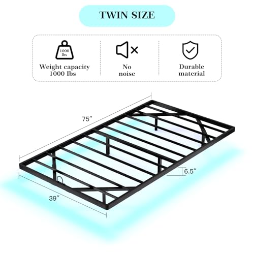 Awesofurni Floating Bed Frame Twin Size, Twin Bed Frame with Smart LED Lights, Heavy Duty Modern Metal Platform Bed No Box Spring Needed - Easy Assembly and Noise Free Awesofurni