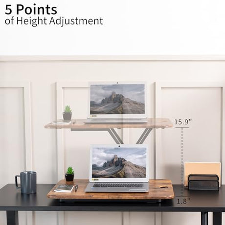 VIVO Ultra-Slim Single Top Height Adjustable Standing Desk Riser, Compact Sit Stand Desktop Converter for Monitor or Laptop, Rustic Vintage Brown, DESK-V001JN VIVO