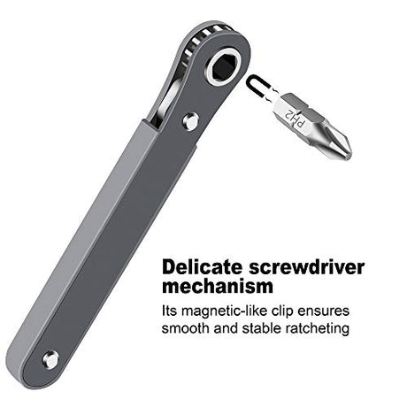 MULWARK 20pc 1/4 Ultra Low Profile Mini Ratchet Wrench Close Quarters Screwdriver Set with High Torque - Right Angle EDC Tool with 90 Degree Mini Offset Reversible Drive Handle & Multi Hex Bits Set MULWARK