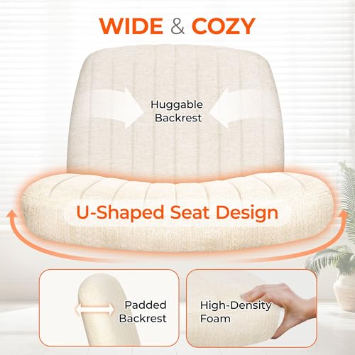 Orange Factory Criss Cross Chair Wheels Wide Cross Legged Office Desk Vanity Chair Comfy Fabric Armless Adjustable Swivel for Home Computer Task (Beige) Orange Factory