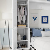 RuiSiSi Queen Size Murphy Bed with Wardrobe, Space-Saving Hidden Wall Bed Frame with Desk and Gas Struts, Wood Murphy Cabinet Bed with Charging Station, No Box Spring Needed, Easy Assembly, White RuiSiSi