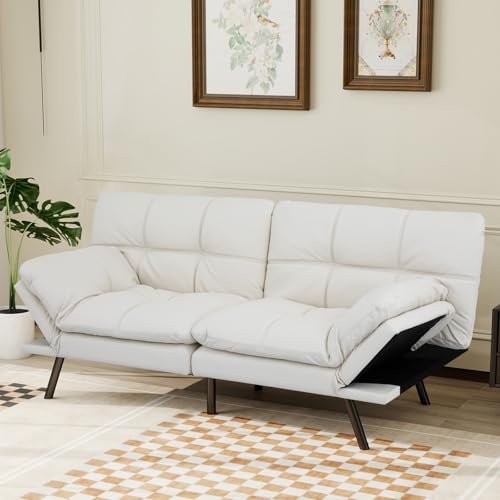 MUUEGM Futon Sofa Bed Convertible Couch,Memory Foam Futon Sofa Couch,Sleeper Futons Sofa Couches,Small Splitback Modern Loveseat Sofa Bed for Living Room,Office,Apartment,Faux Leather,White. MUUEGM