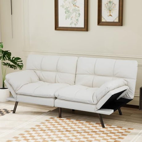 MUUEGM Futon Sofa Bed Convertible Couch,Memory Foam Futon Sofa Couch,Sleeper Futons Sofa Couches,Small Splitback Modern Loveseat Sofa Bed for Living Room,Office,Apartment,Faux Leather,White. MUUEGM