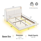 bzbbzc Queen Size Floating Bed Frame with LED Lights & USB Charging Ports, Upholstered Platform Bed with Storage Headboard & Hidden Shelves, Modern Floating Design for Bedroom or Guest Room, Beige bzbbzc