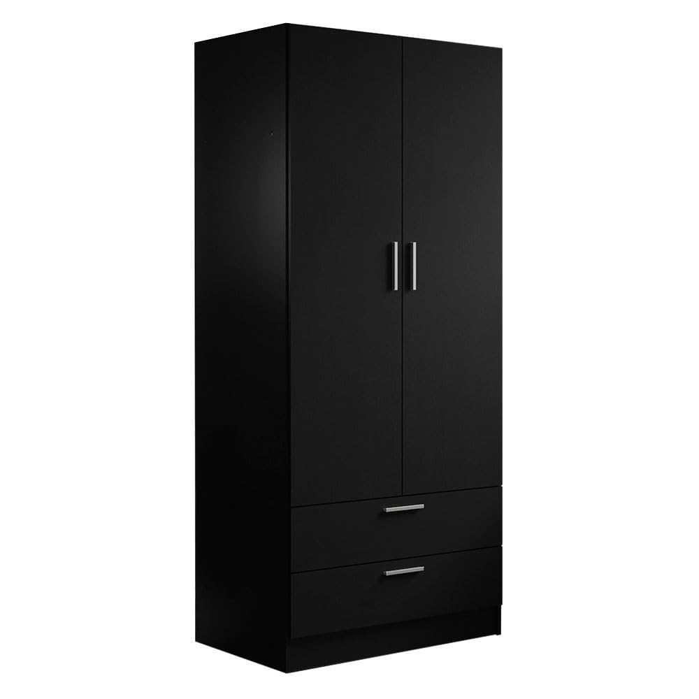 Madesa 2 Door 2 Drawer Storage Cabinet Wardrobe with Shelf and Hanging Space 31" L Wooden Armoire Closet Organization Unit for Bedroom and Office (Black) Madesa