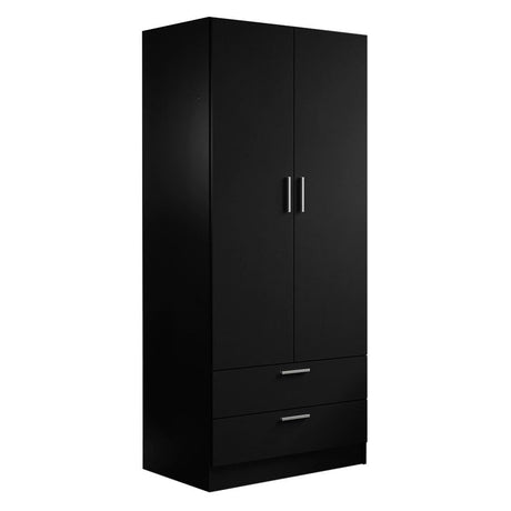 Madesa 2 Door 2 Drawer Storage Cabinet Wardrobe with Shelf and Hanging Space 31" L Wooden Armoire Closet Organization Unit for Bedroom and Office - Black Madesa