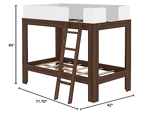 Max & Lily Mid-Century Modern Twin Over Twin Solid Wood Bunk Bed in Walnut/White - WoodArtSupply