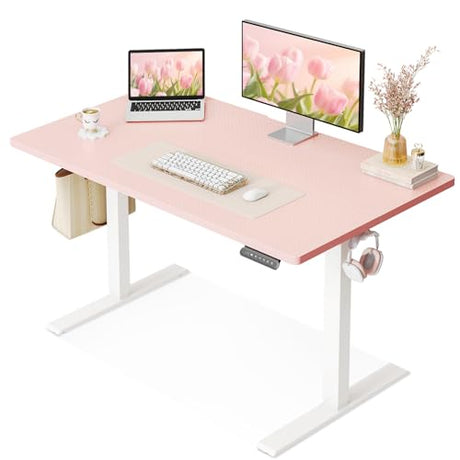 OffiGo Electric Height Adjustable Standing Desk, 40 Inch Pink Computer Desk for Women Girls, Sit Stand Table for Home, Office, Bedroom OffiGo