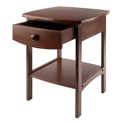 Winsome 22 x 18 x 18-Inch Wood Curved End Table/Night Stand With One Drawer, Brown (94918) - WoodArtSupply