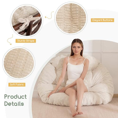 HIGOGOGO Papasan Chair Cushion with Thick Corduroy Cover (Without Chair), Supportive Cushion, Beige, 48 x 48 Inch HIGOGOGO