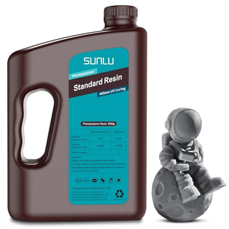 SUNLU 3D Printer Resin 3kg, Fast Curing Standard 3D Resin for Most Resin 3D Printers, 395 to 405nm UV Curing 3D Printing Liquid Photopolymer Resin, Low Shrinkage and High Precision, 3000g, Dark Grey SUNLU