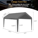 GOTRUTH 12x20 Canopy Replacement Cover, Carport Replacement Top Cover for 12' x 20' Frame, 800D Heavy Duty Waterproof & UV Protected Car Canopy with Ball Bungees (Frame is not Included) (Gray) GOTRUTH
