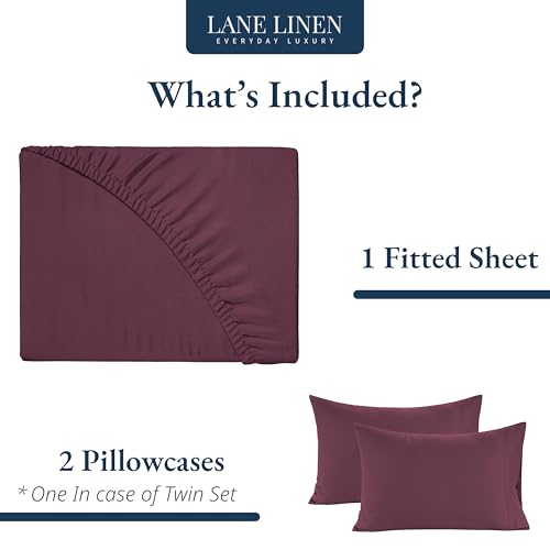 LANE LINEN Queen Size Fitted Sheet, 3-Piece Set (1 Fitted Sheet, 2 Pillowcases), 100% Organic Cotton, Percale Weave, Soft & Breathable, Fits Mattress Upto 15" Deep - Windsor Wine (No Flat Sheet) LANE LINEN