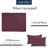 LANE LINEN Queen Size Fitted Sheet, 3-Piece Set (1 Fitted Sheet, 2 Pillowcases), 100% Organic Cotton, Percale Weave, Soft & Breathable, Fits Mattress Upto 15" Deep - Windsor Wine (No Flat Sheet) LANE LINEN