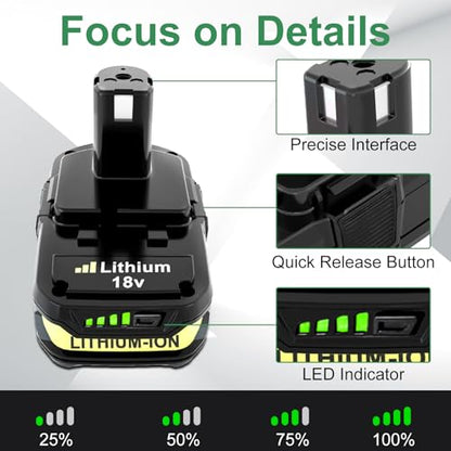 P108 3000mAh Lithium Battery Replacement for Ryobi 18V Battery Compatible with Ryobi 18 Volt Drill Battery P102 P103 P104 P105 P107 P109 P122 Cordless Power Tools(Single Battery) - WoodArtSupply