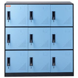 VEVOR Metal 9 Doors Cabinet with Card Slot, Employee Keys, 66lbs Loading Capacity Storage Lockers for Office, Home, School, Gym, Black-Blue VEVOR