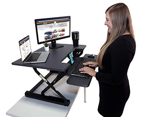 Victor DCX710G High Rise Collection Height Adjustable Standing Desk with Keyboard Tray (Gray) - Sturdy Steel Frame, Dual Lever Release System, 2 Tiered Wooden Work Surface and Keyboard Tray, 31 Inches Victor