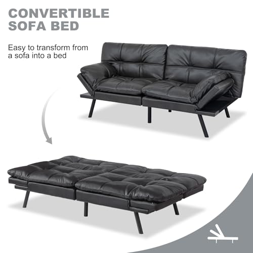 MUUEGM Futon Sofa Bed Convertible Couch,Memory Foam Futon Sofa Couch,Sleeper Futons Sofa Couches,Small Splitback Modern Loveseat Sofa Bed for Living Room,Office,Apartment,Faux Leather,Matte Black. MUUEGM