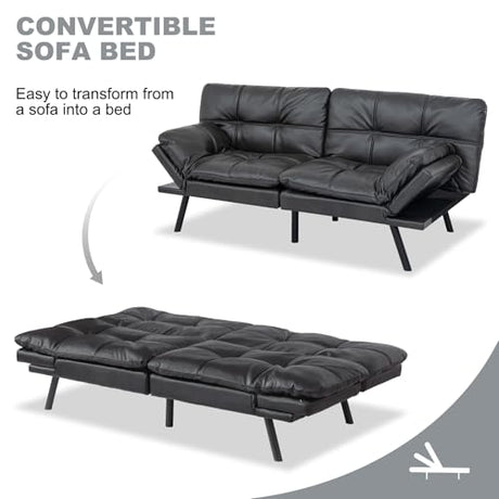 MUUEGM Futon Sofa Bed Convertible Couch,Memory Foam Futon Sofa Couch,Sleeper Futons Sofa Couches,Small Splitback Modern Loveseat Sofa Bed for Living Room,Office,Apartment,Faux Leather,Matte Black. MUUEGM