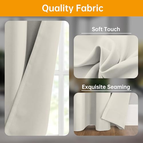 Hoeflife Room Divider Curtains Blackout Floor to Ceiling Curtain with Hook Wall Mount Sliding Door Curtains Ceiling Mount Extra Wide Curtain Wall Divider for Room Separation (Beige, W100 x H84 Inch) hoeflife