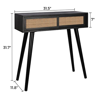 Console Table Small Entryway Table, 31" Console Tables for Entryway, Vanity Desk Rattan Dresser Side Table Black Entry Table Narrow Console Table Modern Hallway Table Boho Sofa Table for Living Room