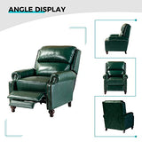 HULALA HOME Genuine Leather Wingback Recliner Chair with Thick Cushioned Seat, Traditional Push Back Leather Recliner with Nailhead Trim, Green