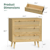 infurnic 3 Drawer Rattan Dresser for Bedroom, Modern Wooden Dresser Chest with Handles for Bedroom, Hallway and Living Room, Wood Oak infurnic