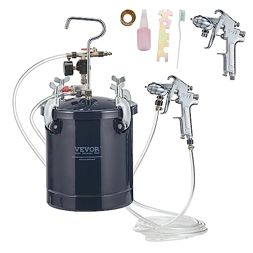 VEVOR Spray Paint Pressure Pot Tank, 10L/2.5gal Air Paint Pressure Pot, 1.5mm+4mm Two Nozzles Two Spray Paint Guns for Industry Home Decor Architecture Construction Automotive Painting, 60PSI - WoodArtSupply