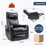 High Back Massage Recliner with Heat - Swivel Rocking Chair for Small Spaces, Manual Lazy Boy Recliner for Adults, Perfect for Living Room & Bedroom, Soft Fabric (Black PU)