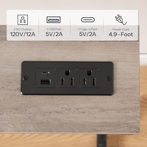 HOOBRO Narrow Console Table with Charging Station, Adjustable Height Sofa Table (25''-32.9''), Slim Behind Couch Table for Small Spaces, Entryway, Living Room, 39.4" Greige BG95UXG01 HOOBRO