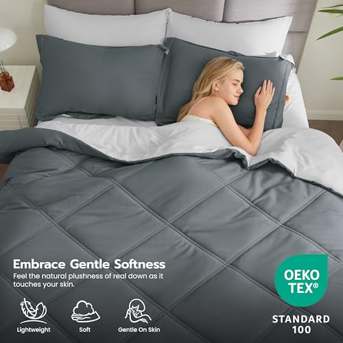 Joiedomi King Size Comforter Set with Sheets Dark Grey, 7 Pieces King Bedding Set with 1 Down Alternative Comforter, 1 Flat Sheet, 1 Fitted Sheet, 2 Pillowcases and 2 Pillow Shams, Bed in a Bag Joiedomi
