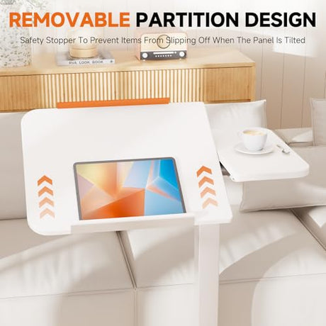 COMHOMA Tiltable Mobile Small Standing Desk, Pneumatic Adjustable Height Overbed Bedside Table with Wheels, Sit Stand Portable Rolling Laptop Desk Computer Workstations, White COMHOMA