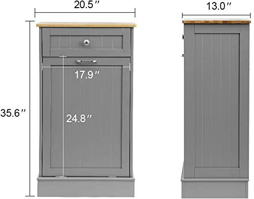 UEV Wooden Tilt Out Trash Cabinet Free Standing Kitchen Trash Can Holder or Recycling Cabinet with Hideaway Drawer (Grey) - WoodArtSupply