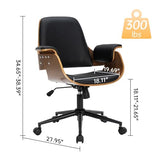 Mid Century Modern Home Office Chair,Ergonomic U-Shape Mid Back Executive Chair,Adjustable Height Swivel Computer Chair with Walnut Finish & PU Leather,Accent Chairs for Study Bedroom Workspace(Black) Soxiar
