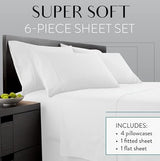 Danjor Linens Bed Sheet Set Queen Size for Hot Sleepers, Hotel Premium Sheets with 4 Pillowcases, Lightweight Brushed Microfiber Deep Pockets, Breathable Cooling 6 Piece Bedding Sets, White Danjor Linens