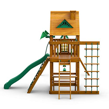 Gorilla Playsets 01-0003-AP Chateau Swing Set with Wood Roof, Wave Slide, and Rock Wall, Amber