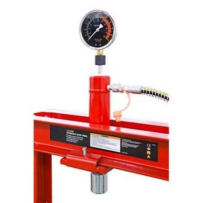 BIG RED ATY12001R Torin Steel H-Shape Hydraulic Garage/Shop Benchtop Press with Gauge and Stamping Plates, 12 Ton (24,000 lb) Capacity, Red - WoodArtSupply