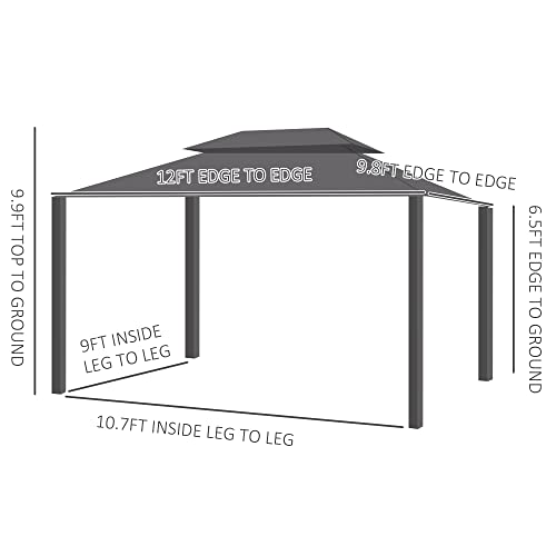 Outsunny 10' x 12' Hardtop Gazebo Canopy with Galvanized Steel Double Roof, Aluminum Frame, Permanent Pavilion Outdoor Gazebo with Netting and Curtains for Patio, Garden, Backyard, Deck, Lawn - WoodArtSupply