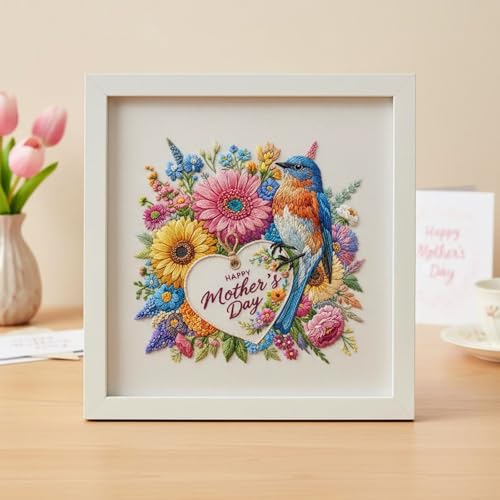 DIYDeligths Embroidery Kit for Beginners and Adults Mother's Day DIY Hand Cross Stitch Needlepoint Set with 7.87in/20cm Round Hoop (Bird)