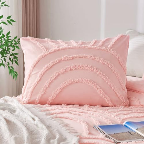 ENJOHOS Pink Full Comforter Set for College Girls - Full Size Boho Tufted Rainbow Comforter, 3 Pieces Rainbow Bedding for All Season, Lightweight Soft Microfiber Comforter with 2 Pillowcase ENJOHOS