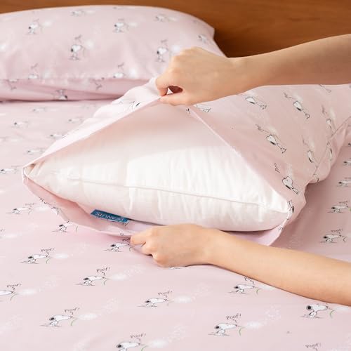 Berkshire Blanket Peanuts® Kids Sheet Set King Size - 4 Pieces,Cute Character Snoopy Printed Soft Microfiber Bed Sheets,Peanuts Make A Wish Spring Pink Berkshire Blanket