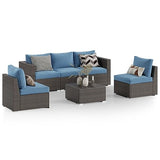 Wisteria Lane 2 Piece Patio Furniture Set of 2 Seats,Outdoor Wicker Patio Loveseat Sofa with Cushion, Outdoor Sectional Corner Sofa for Garden Backyard, Blue Wisteria Lane