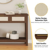 Luoxiao Console Table for Entryway with 3 Rattan Drawers Boho Entry Table with Storage Open Shelf, Narrow Long Sofa Tables for Living Room, Hallway, Foyer, Couch, Front Door, Walnut, 47 Inch Luoxiao