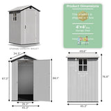 Greesum 4×4FT Plastic Outdoor Storage Shed with Floor, Resin Storaged Sheds with Lockable Door, Window & Vent, All-Weather Tool Sheds for Garden, Backyard, Patio, Light Gray (One-Piece Panel) Greesum